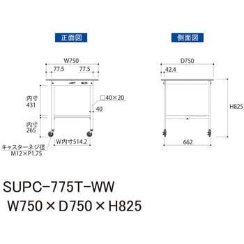 軽量作業台/耐荷重128kg_移動式H825_半面棚板付_ワークテーブル150シリーズ 山金工業