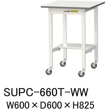 軽量作業台/耐荷重128kg_移動式H825_半面棚板付_ワークテーブル150シリーズ 山金工業