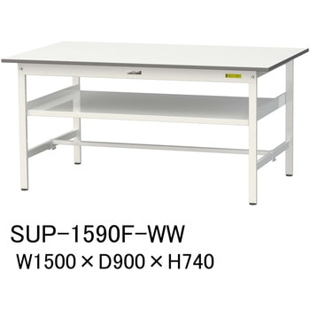 軽量作業台/耐荷重150kg_中間棚付固定式H740_ワークテーブル150シリーズ 山金工業