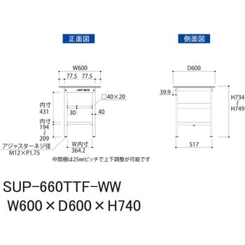 軽量作業台/耐荷重150kg_中間棚付固定式H740_全面棚板付_ワーク