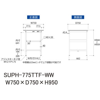 軽量作業台/耐荷重150kg_中間棚付固定式H950_全面棚板付_ワークテーブル150シリーズ 山金工業