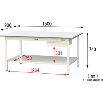 軽量作業台/耐荷重150kg_引き出し付き固定式_全面棚付_ワークテーブル150シリーズ_低圧メラミン天板 山金工業
