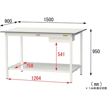 軽量作業台/耐荷重150kg_引き出し付き固定式_全面棚付_ワークテーブル150シリーズ_低圧メラミン天板 山金工業