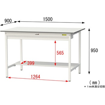 軽量作業台/耐荷重150kg_ワイド引き出し付き固定式_半面棚付_ワークテーブル150シリーズ_低圧メラミン天板 山金工業