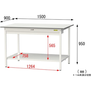 軽量作業台/耐荷重150kg_ワイド引き出し付き固定式_全面棚付_ワークテーブル150シリーズ_低圧メラミン天板 山金工業
