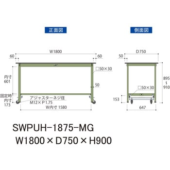軽量作業台/耐荷重300kg_ワンタッチ移動H900_ポリエステル天板_ワークテーブル300シリーズ 山金工業