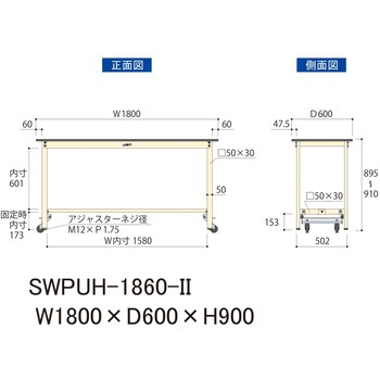 軽量作業台/耐荷重300kg_ワンタッチ移動H900_ポリエステル天板_ワークテーブル300シリーズ 山金工業