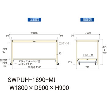 軽量作業台/耐荷重300kg_ワンタッチ移動H900_ポリエステル天板_ワークテーブル300シリーズ 山金工業