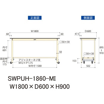 軽量作業台/耐荷重300kg_ワンタッチ移動H900_ポリエステル天板_ワークテーブル300シリーズ 山金工業