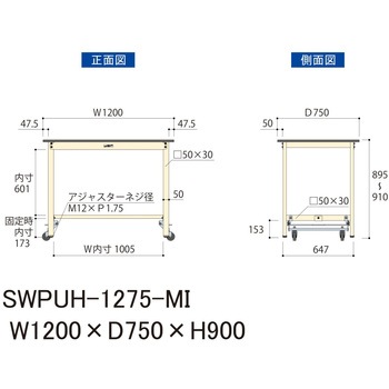 軽量作業台/耐荷重300kg_ワンタッチ移動H900_ポリエステル天板_ワークテーブル300シリーズ 山金工業