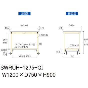 軽量作業台/耐荷重300kg_ワンタッチ移動H900_塩ビシート天板_ワークテーブル300シリーズ 山金工業