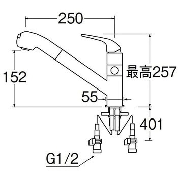 シングルワンホールスプレー分岐混合栓(流し用) SANEI