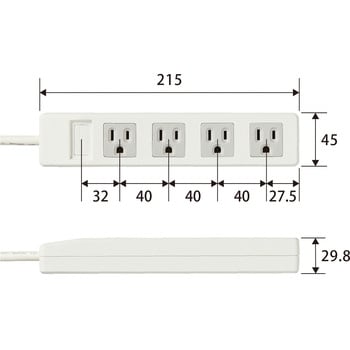 T-T1A-3425WH 電源タップ 4個口 3P 2.5m 延長コード スイングタップ