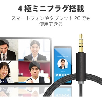 ヘッドホン ヘッドセット マイク付き 有線 Φ3.5mm4極ミニプラグ 大型オーバーヘッドタイプ ミュートスイッチ付き 無指向性 折りたたみ式 テレワーク WEB会議 オンライン授業 ブラック エレコム