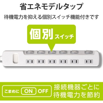 電源タップ 2P 6個口 個別スイッチ付 省エネ スイングプラグ エレコム