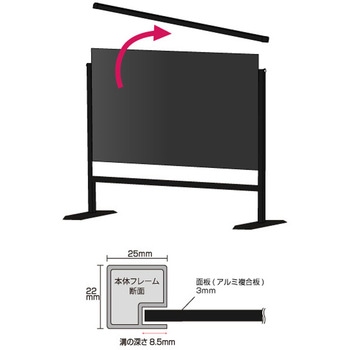 ブラックパーテーションスタンド450X1700 (アルミ複合板黒) 常磐精工