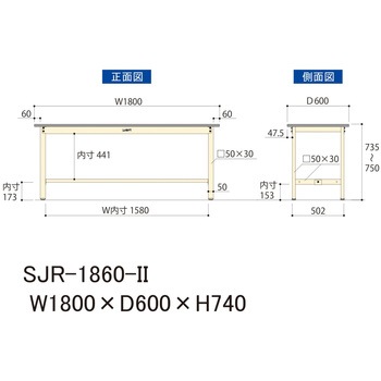 中量作業台/耐荷重500kg_固定式H740_塩ビシート天板_ワークテーブル500シリーズ 山金工業