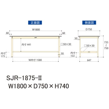中量作業台/耐荷重500kg_固定式H740_塩ビシート天板_ワークテーブル500シリーズ 山金工業