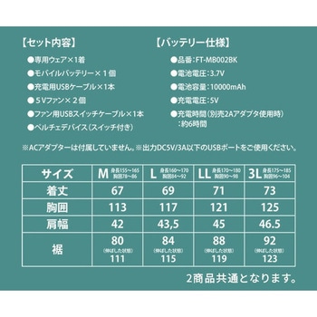 ペルチェ搭載ファン付きウェア (バッテリーセット10，000mAh ペルチェ2個) YAMAZEN(山善)