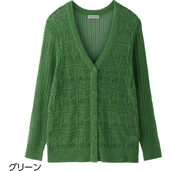 821266 透かし柄V首カーディガン ケアファッション