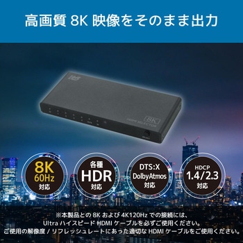 8K60Hz/4K120Hz対応 4入力1出力 HDMI切替器 ラトックシステム
