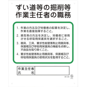 作業主任者職務板 ずい道等の掘削等 ユニット