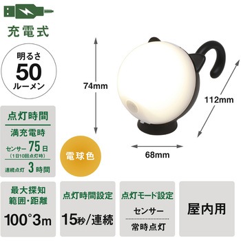 充電式 まんまるねこちゃんセンサーライト ライテックス(ムサシ)