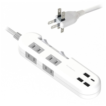USBポート付電源タップ 4AC4USB 3A+1C 24W リバーシブル SW 自動識別 カシムラ