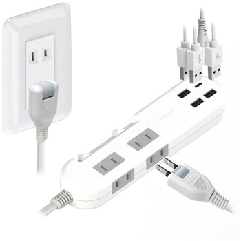 USBポート付電源タップ 4AC4USB 3A+1C 24W リバーシブル SW 自動識別 カシムラ