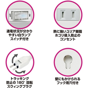 USBポート付電源タップ 4AC4USB 3A+1C 24W リバーシブル SW 自動識別 カシムラ