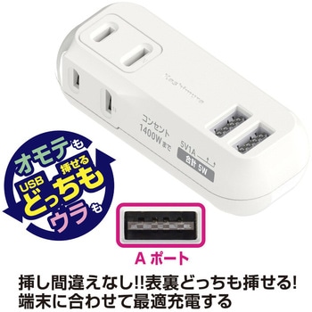 USBポート付電源タップ 2AC2USB 1A リバーシブル カシムラ