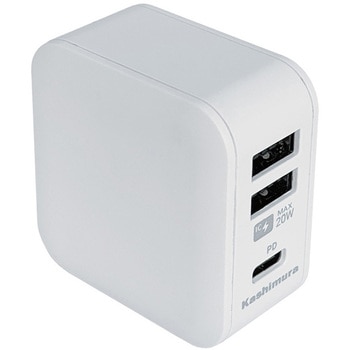 USBポート付AC充電器  ACUSB 2A+C PD20W リバーシブル 自動識別 カシムラ