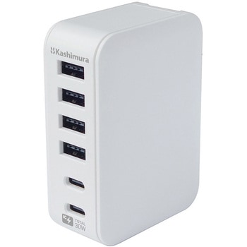USBポート付AC充電器 AC USBA4+C2 6A 自動識別 リバーシブル カシムラ
