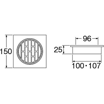 SANEI 排水用品 兼用角目皿 VU、VPパイプ兼用 1辺150mm H480-100X150