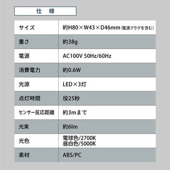 wasser67 コンセント式人感センサーライト 大河商事