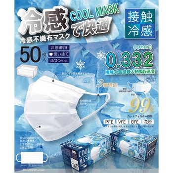 6300039145 冷感不織布マスク50枚入 ヒロ・コーポレーション 白色 ふつうサイズ 1箱 【通販モノタロウ】