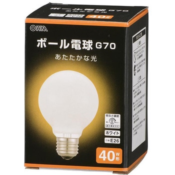ボール電球 E26 40W形 G70 オーム電機