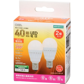 小形LED電球 E17 40形相当 広配光 オーム電機