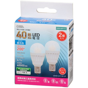 小形LED電球 E17 40形相当 広配光 オーム電機