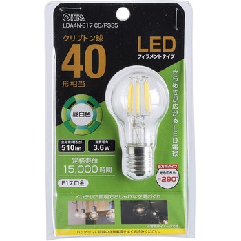 LED電球 ミニクリプトン形 E17 フィラメント オーム電機