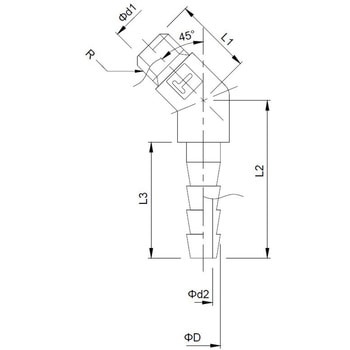 45°ホース口 (アングル型ホースニップル) ツツミ工業