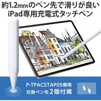 タッチペン スタイラスペン 充電式 USB Type-C 充電 樹脂ペン先交換可(ペン先2個付属) エレコム