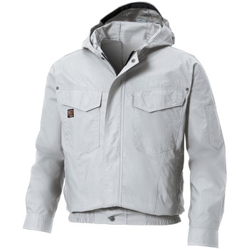 長袖ブルゾンシルバー空調風神服 XL 新品 フラットレギュラーファンバッテリー付 空調風神服 フード付長袖ブルゾン (24Vモデル フラットハイパワー