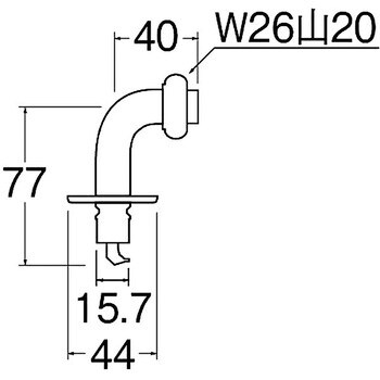 PY122-40TVX-16 洗濯機用L型ニップル SANEI 取付ねじW26山20 万能