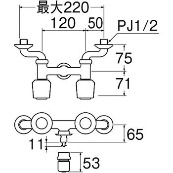 ツーバルブ洗濯機用混合栓