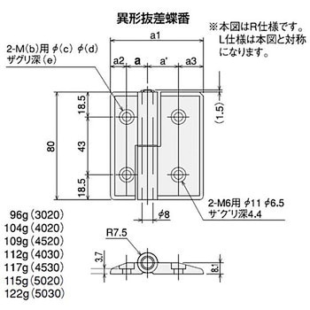 抜差蝶番3020-Rキット SUS(エスユーエス)