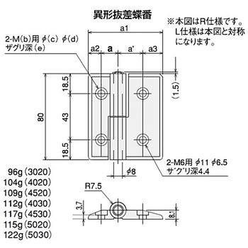 抜差蝶番4020-Lキット SUS(エスユーエス)