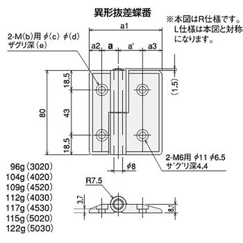 抜差蝶番L5030-Rキット SUS(エスユーエス)