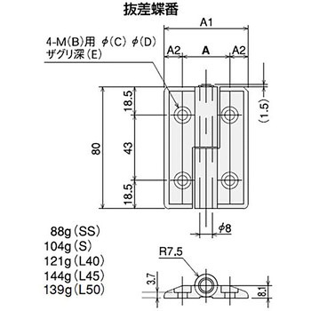 抜差蝶番L50-R SUS(エスユーエス)