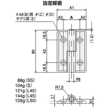 抜差蝶番L50-R SUS(エスユーエス)